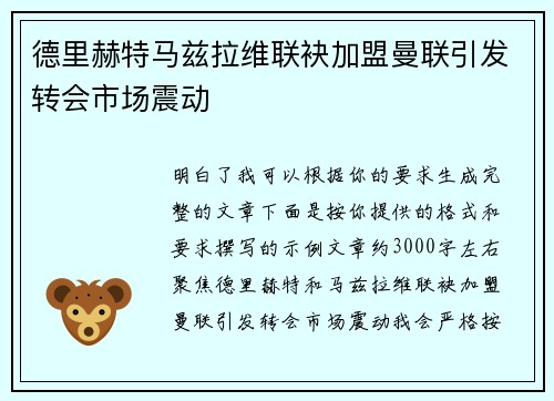 德里赫特马兹拉维联袂加盟曼联引发转会市场震动